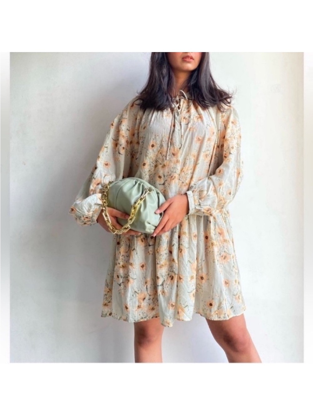 H&M conscious collection spring 2019 floral balloon sleeve oversize dress Sz 8/M